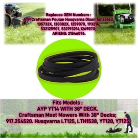 QMTCYXGS 193214 1/2" X 90" Lawn Mower Deck Drive Belt for AYP Craftsman Poulan Husqvarna 125907X,105732X, 120302X, 532125907, 532193214