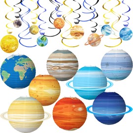38 Pcs Solar System Hanging Planets Paper Lanterns Space Hanging Swirl Decorations for Birthday Space Galaxy Theme Party