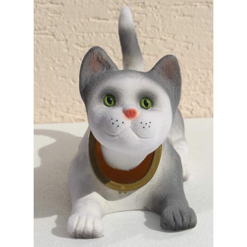 Bobble Head Figure Cat Light Grey Large Lying Down with