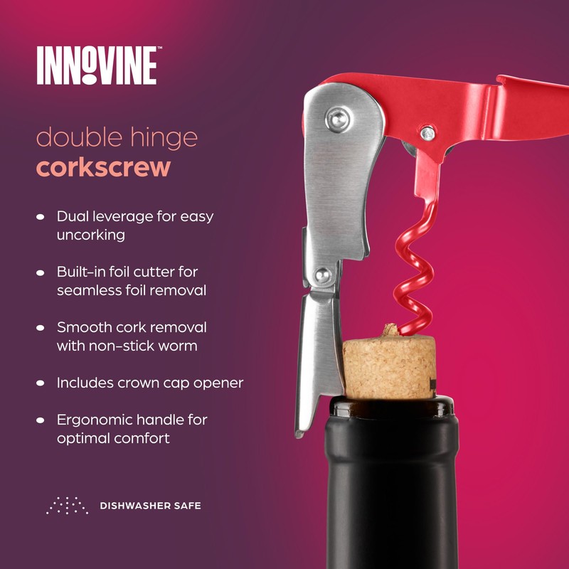 Innovine Double Hinge Corkscrew, Stainless Steel Wine Opener with Dual