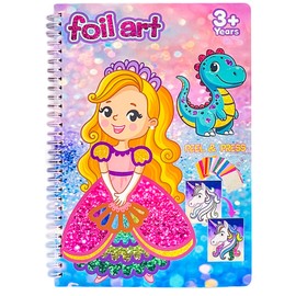 HBKJ Foil-Fun Art Gift for Girls - Magic Princess Gifts Foil Art Craft Stickers Book Supplies for Girls 4-5-6-7-8-9 Year Old Toddler Kids Activity Kit Travel Toys Christmas Birthday Gifts