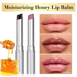 2Pcs Black & Pink Cherry Nude Shade Tinted Honey Lip Balm, Sheer Hydrating Moisturizing Lipstick for All Skin Type Natural Cherry Lip Tint Balm Moisturizing Nourishing Lipstick Long Lasting Waterproof