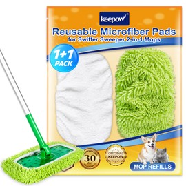 KEEPOW Reusable Dry Sweeping Cloths Compatible with Swiffer Sweeper, Wet Mopping Cloths Washable Microfiber Mop Pads Refills for Hard-Surface/Hardwood Floor Cleaning, 2-Pack (Mop is Not Included)