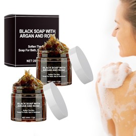 atnayo 2 Pcs Moroccan Black Soap, Exfoliating Black Beldi Soap for Deep Cleaning & Body Moisturising