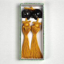 Wind Chen Marble Round Ball Wall Scroll Ornament, Natural Stone (Tassel: Golden Brown) Choose from Tassels