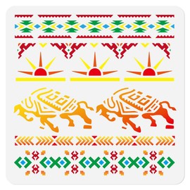 Aztec Sun Buffalo Border Stencil Southwest Boho Template 30 x 30cm Reusable Geometric Native Desert Stencil for Painting on Wood Wall Floor Fabric