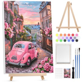 BOWETILE Landscape Framed Paint by Numbers Adult Kit Beginners with Wooden Easel, Adult Paint by Number Kits on Canvas, Peinture a Numero Adulte, DIY Acrylic Painting Craft Kits for Home Decor, 8x12in