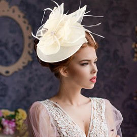 Zinniday White Flower Derby Fascinator - 1920 50s High Tea Party Hats with Hair Clip, Victoria 2025 Kentucky Attire Hat for Women Lady Girls Prom Masquerade Costume Dress Up