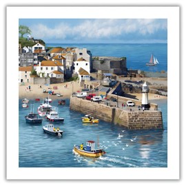 Noel Tatt Birthday/Blank Greeting Card - Blank Card for Men/Women with St. Ives, Cornwall Seaside Village Design - General Card Suitable for Any Occasion
