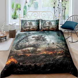 sonicpony Bedding Set Queen King Size Dinosaur Comforter Cover fro Men 3D Digital Microfiber 1 Piece Duvet Cover with Zipper Closure 2 Pieces Pillow Shames No Comforter (Dino33, Full/Queen)