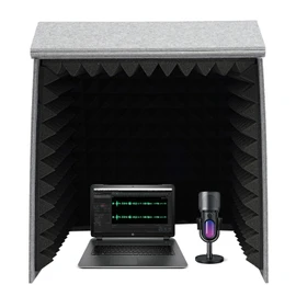 Portable Vocal Recording Booth Desktop Soundproof Cover Modern Square Sound Proof Box Vocal Absorbing Shield Music Recording Equipment Filter Vocal for Microphone Studio Sound Recording (Gray&Black)