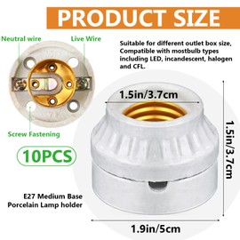 VIHOSE 10 Pcs E27 Medium Base Lamp Holder, Porcelain Lamp Holder Socket 660w 250v Light Bulb Socket with Two Hole Flanged Mounting, White