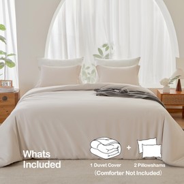 MIOTO Oversized King Duvet Cover 120x98-3 Pieces Prewashed Cotton-Like Extra Soft Bedding Set, Includes 1 Duvet Cover with Zipper Closure & 2 Pillow Shams(120x98, Beige)