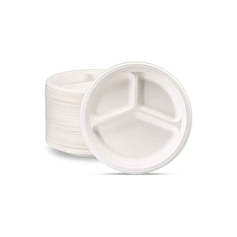 Packpact 9 Inch 3-Compartment Packs of 50pcs 100% Compostable Heavy-Duty