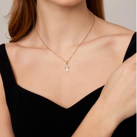 Jewigo Cross Necklace for Women 18K Gold Plated Dainty Cubic Zirconia Pendant Cross Necklace Cute Sideways Cross Faith Necklace Simple Christian Birthday Christmas Jewelry Gift