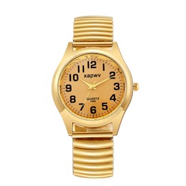 JewelryWe Mens Big Dial Easy Reader Quartz Watch, Gold/Silver Tone Elastic Band Wristwatch, for Fathers Day