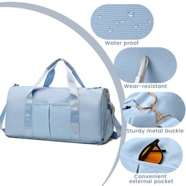Sports Bags for Men and Women, Travel Bag and Handbags - with Shoe Compartment and Wet Compartment - Travel Bag for Sports, Gym, Duffle Bag for Weekend Travel (Light Blue)