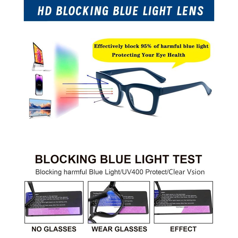 Hubeye 3 Pack Oprah Style Anti Blue Glasses for Women