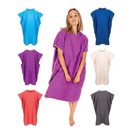 Gräfenstayn Premium Badeponcho mit Knöpfen - Öekotex 100 - Umziehhilfe Damen & Herren - Surf-Poncho Strand - Handtuch-Poncho Erwachsene - Umkleide-Hilfe - Badeumhang Mikrofaser (L-XL lila)