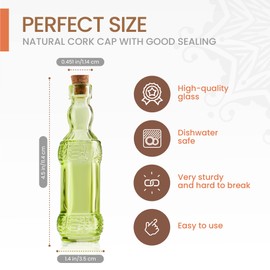 BULK PARADISE Small Mini Green Vintage Glass Bottles with Corks, Mini Vases, Decorative, Potion, Assorted Design Set of 12 pcs, 4.6 Inch Tall (11.43cm), 1.4 Inch Wide (3.56cm)