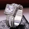 925 Sterling Silver Sparkling Diamond Square Ring, Fashionable Square Diamond,