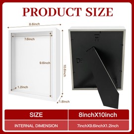4 Pack 8"x 10" Shadow Boxes Frame Display Cases Wooden Deep Shadowbox for Photos Dried Flowers Baby Pet Wedding Collectible Frames for Wall Tabletop (White)