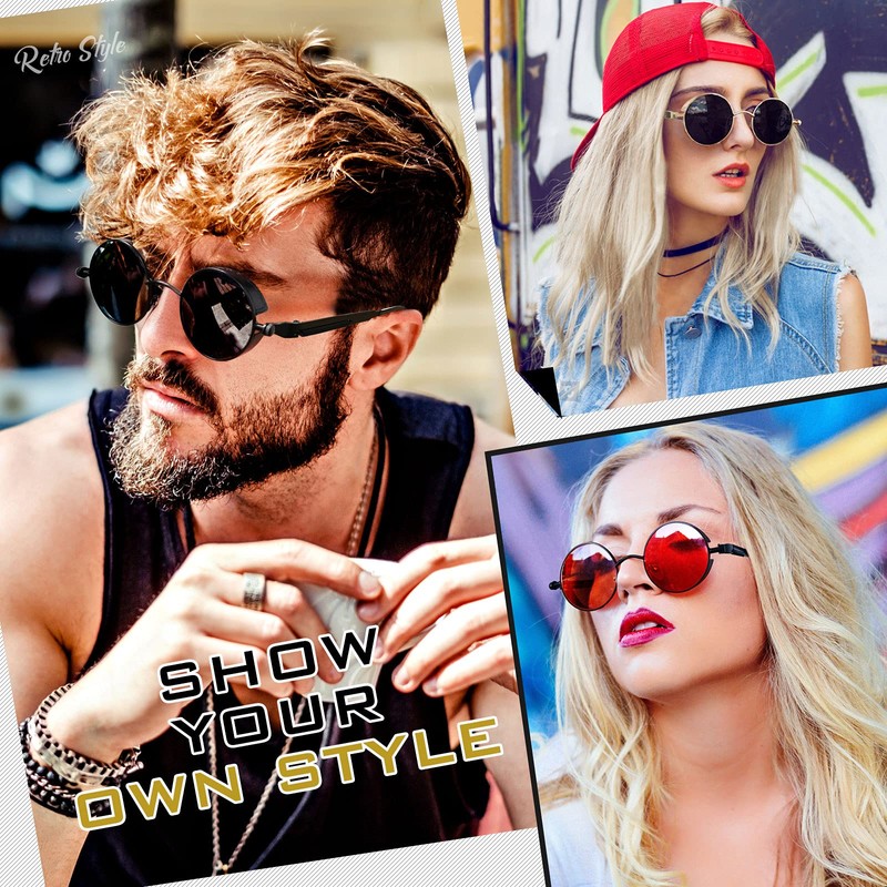 GQUEEN Retro Round Steampunk Polarised Sunglasses Men Women UV400, MTS2,