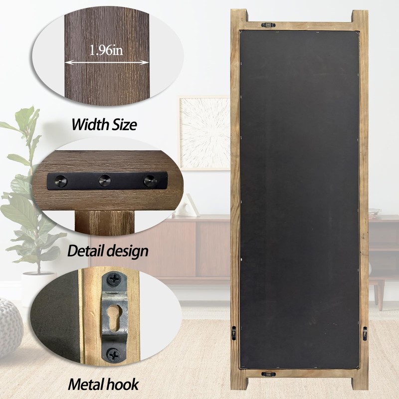 Full Length Mirror with Wood Frame ，60" x 21" Standing