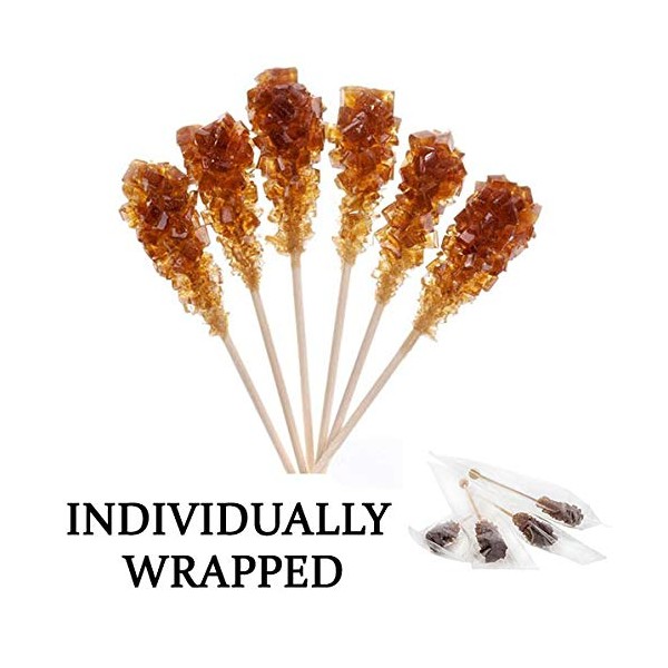 Matchaccino Individually Wrapped Crystal Rock Candy Sticks – Barista Swizzle Sugar Sticks For Coffee, Cocktails And Tea - For Birthdays, Weddings, Receptions, Bridal And Baby Showers – Brown 25 Pcs
