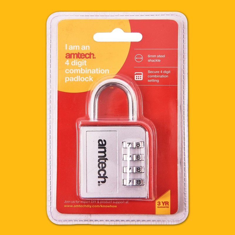 Amtech T1142 4 Digit zinc Combination Padlock Silver