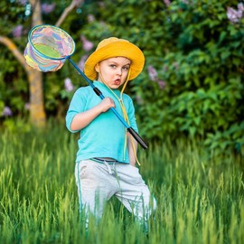 Fishing Net 2 Pack Retractable Lightweight Landing Net with Aluminum Rod Handle Kids Fishing Nets for Youth Catch and Release Butterfly Nets(Blue+Red)
