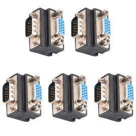 J&D DB15 90 Degree VGA 15 Pin Adapter (5 Pack), D sub 15 Nickel Coated Connector Right Angle Male to Female VGA 15 Pin Adapter Coupler Converter