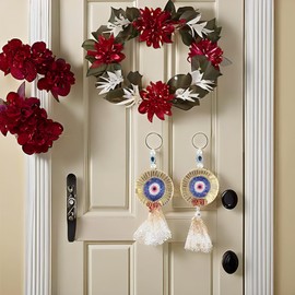 Auspicious Shubh Labh Door Wall Hanging Evil Eye Bandanwar Hangings Toran Indian Traditional Festival Handcrafted Toran Valance Showpiece for Home Temple Decor Gift Return Gifts(Size:-5"X2")(Blue)