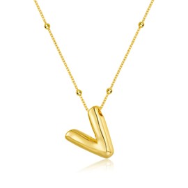 INNERDIVA Gold Initial Bubble 3D Letter Necklace for Women with Beaded Satellite Chain Charm Simple Jewelry Gift, Brass, No Gemstone