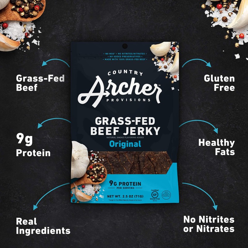 Original Beef Jerky by Country Archer, 100% Grass-Fed, Gluten Free,