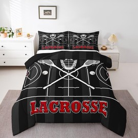 Castle Fairy Lacrosse Twin Size Comforter Set,Lacrosse and Player Field Printed Quilt Set Soft Bed Collection,American Sports Ball Game Bedding Comforter for Boys Girls Room Decor,2 Pcs