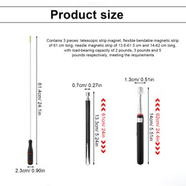 HERKINDNESS Pack of 3 Magnetic Telescopic Rod, Portable Telescopic Magnetic Rod, Flexible Extendable Magnetic Rod, 3 Sizes Magnetic Lifter, for Picking Screws, Nails, Keys