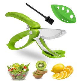 Salad Scissors for Chopped Salad with Herb Stripping Tool & Cleaning Brush Multifunction Double Stainless Steel Blade Salad Chopper, Anti-rust Durable Salad Cutter Vegetable Cutting Tool for Kitchen