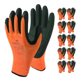 Safety Work Gloves with Latex Rubber Coating, Non-Slip Grip, Breathable and Washable, Pack of 10 Pairs (Orange, Small)
