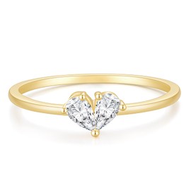 Mamelody 1.3mm 14K Gold Plated Wedding Band for Women Pear Cut CZ Dainty Stackable Heart Engagenment Promise Rings for Her Sizes 6.5