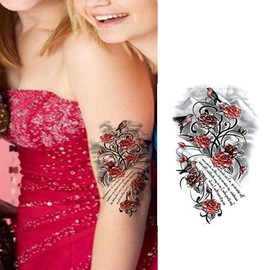 Yesallwas Tattoo Stickers Tribal Rose Red Black Set of 4 Long Lasting Tattoo Stickers Body Stickers Tattoo Stickers Waterproof TATOO 15x21cm (C)