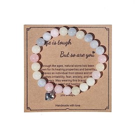 Get Well Soon Gifts Natural Stone Healing Relaxation Bracelets inspirational gifts for Women Men Teen Girls,8mm Chakra Crystal Amethyst Anti-Anxiety Crystal Stone Yoga Beads, Stress Relief Stretch Bracelets (M Pink Colorful)