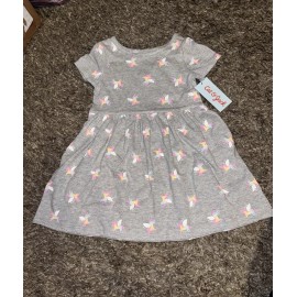 Cat & Jack Girls UNICORN Gray Knit Short Sleeve Dress 2T, NWT
