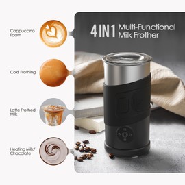 Aoresac Electric Milk Frother 4 in 1 Auto Shut-Off Hot Cold Foam Maker 450W 350ml Milk Foamer Frother for Cappuccinos Latte Coffee Hot Chocolate