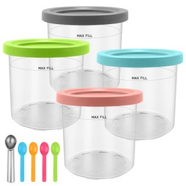 4 Pcs Ice Cream Tubs for Ninja CREAMi - Creami Pint Containers Replacement, BPA-Free & Dishwasher Safe Ice Cream Containers with Spoons, Ice Cream Tubs for Ninja Creami NC300UK NC301 CN301CO Series