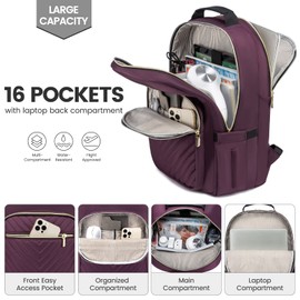 LOVEVOOK Laptop Backpack for Women 17.3 inch,Cute Womens Travel Backpack Purse,Professional Laptop Computer Bag,Waterproof Work Business College Teacher Bag Carry on Backpack with USB Port,Deep Purple