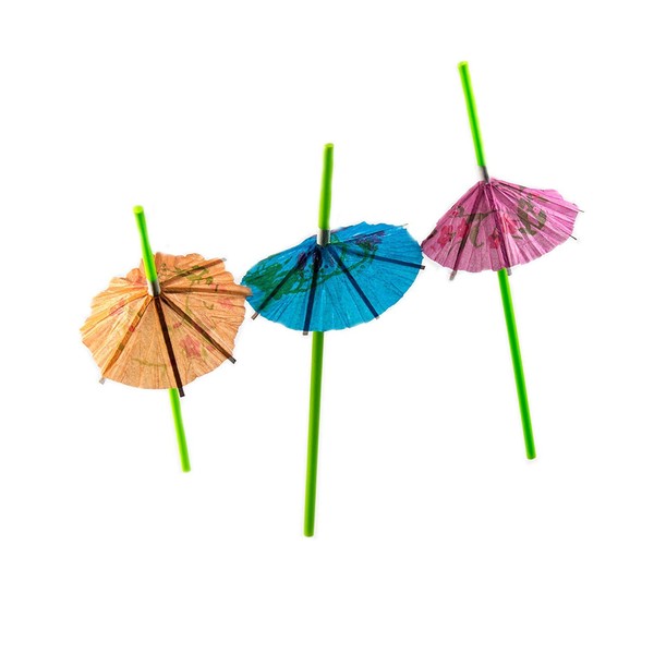 Perfect Stix 8" Neon Green Umbrella Luau and Tropical Drinking Straws 144ct, Multicolor