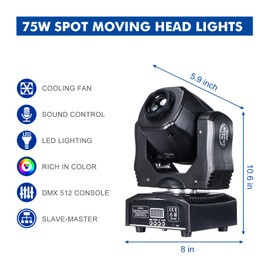 Moving Head DJ Lights 75W Stage Lights DMX Light 8 Gobos 8 Colors Spotlights DMX 512 with Sound Activated for Party KTV Wedding Disco Events DJ Lighting(2 Pack)