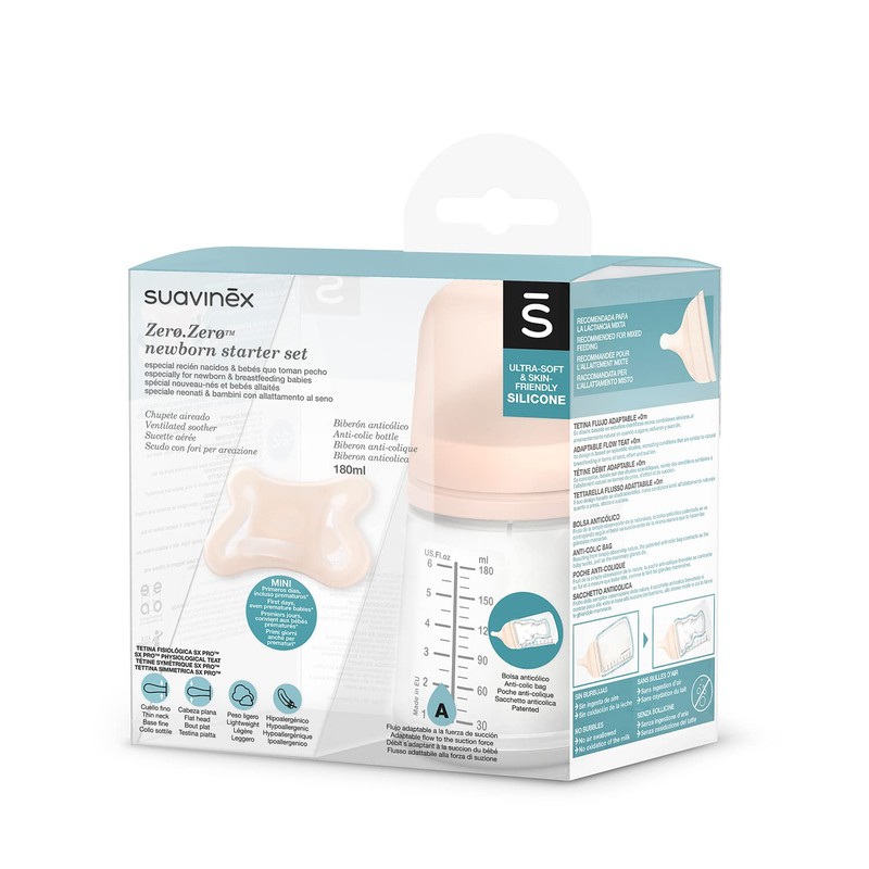 Suavinex ZeroZero Baby Bottle Set 180ml Adjustable Flow + Mini