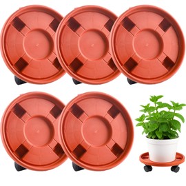 Tulpeed Rolling Plant Stand with Wheels 5 Pack 12 Inch Plant Caddy with Wheels Heavy Duty Plant Dolly Roller Base with Wheels Round Flower Pot Rack Holder Planter Trolley Tray, Red